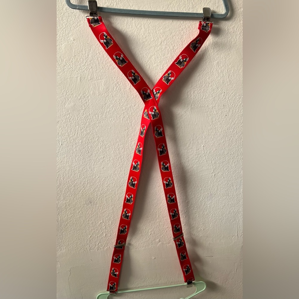 Red Holiday Penguin Suspenders